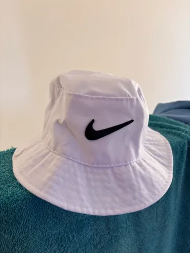 Nike Toddler White Bucket Hat with Black Swoosh