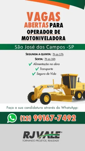 OPERADOR DE MOTONIVELADORA - SEM ALOJAMENTO