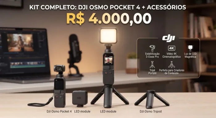 Câmera DJI Osmo Pocket 4 + Acessórios