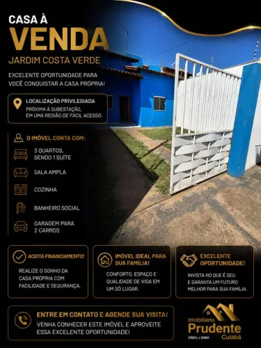 Casa para Venda em Várzea Grande, Centro-Sul, 3 dormitórios, 1 suíte, 1 banheiro, 2 vagas