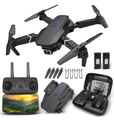 Drone E88 com Câmera e 2 Baterias (Novo)