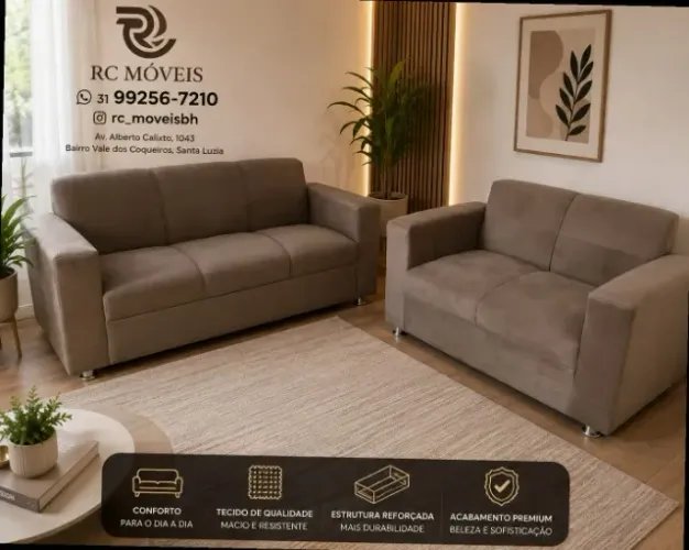 Sofá 2 e 3 lugares Material suede D33 De alta qualidade Confortável Promoção