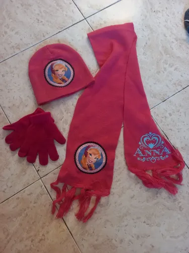 Cachecol, touca e luva infantil rosa