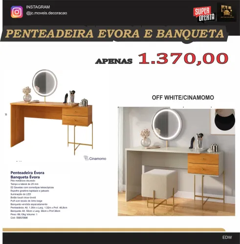 PENTEADEIRA EVORA E BANQUETA COM LED