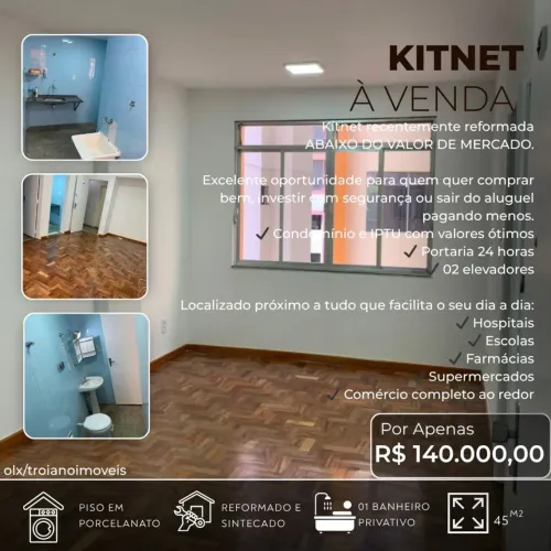 KITNET A VENDA NA AV. RIO BRANCO | RECENTEMENTE REFORMADA |OPORTUNIDADE ÚNICA PARA INVESTI