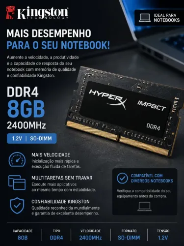 ? Memória Kingston HyperX Impact DDR4 8GB 2400MHz para Notebook