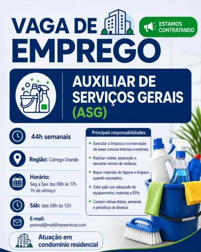 AUXILIAR SERVIÇO GERAIS - 44HS - CORREGO GRANDE