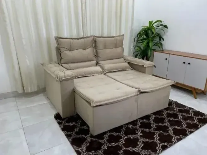 Sofá Retrátil 1.80m Na Cor Bege Entrega Rápida