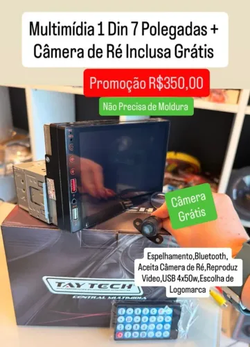 Multimidia Mp5 1 Din Tela 7 + Camera de Rè Gratis Espelhamento Usb Reproduz Video Carro