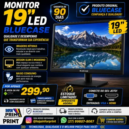 Monitor Led 19 Polegadas Bluecase
