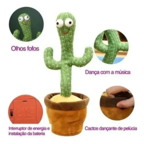 Cacto Pelúcia Dançarino Dançante Toca Musica Repete Sua V