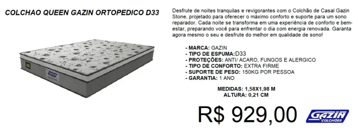 colchão de espuma D33 queen - entrega gratuita!