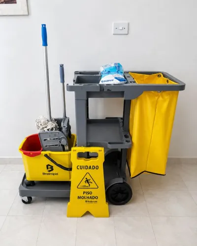 Carrinho de Limpeza Profissional Completo + Balde Espremedor - Novo