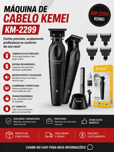 Máquina de Cabelo KM-2299 ? potência e precisão para seu corte