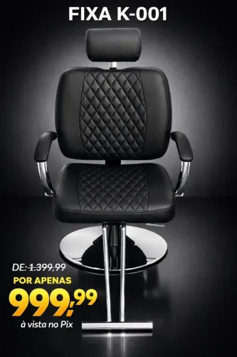 Cadeira Fixa K-001 para Salão Estofada com Braços e Apoio de Cabeça