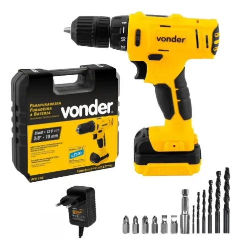 Parafusadeira furadeira Vonder Bateria 12v Fonte Bivolt Pfv120 Cor Amarelo