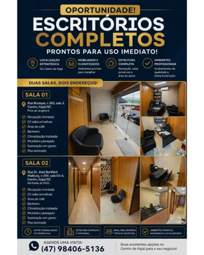 ESCRITÓRIO COMPLETO EM LOCALIZAÇÃO ESTRATÉGICA - EM FRENTE AO INSS DE ITAJAÍ