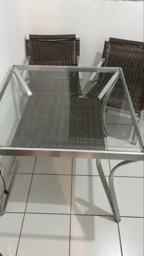 Conjunto de Mesa Fibra Sintética Melon - 3 cadeiras + 1 Mesa
