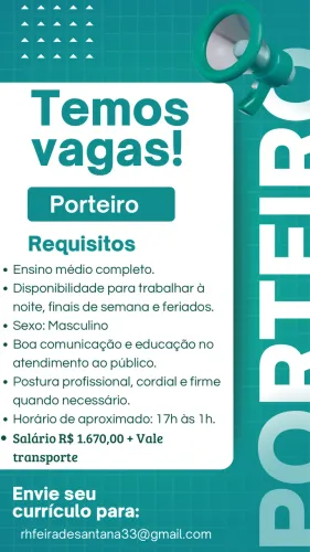 Vaga de emprego - FEIRA DE SANTANA