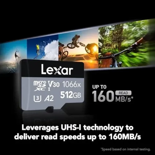 Cartão de memória Lexar Professional Silver 512GB microSDXC Classe 10, novo e lacrado.