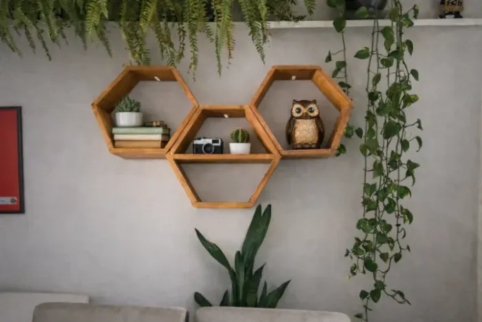 Nicho de Madeira Hexagonal (Colmeia) - Decoração Moderna
