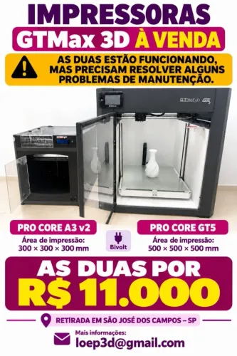 Impressoras 3D - GTMAX3D CORE A3 V2 + GTMAX3D CORE GT5