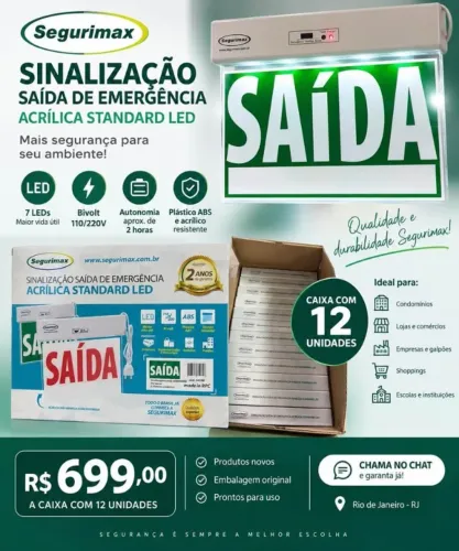12 Placas Saída de Emergência LED Segurimax Bivolt - Novas