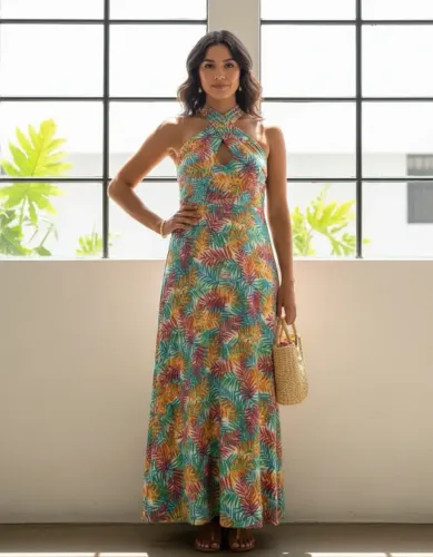 vestido longo colorido