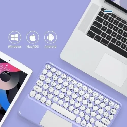 Teclado Bluetooth Chave Redonda Sem Fio Com Touch Para Celular/Tablet