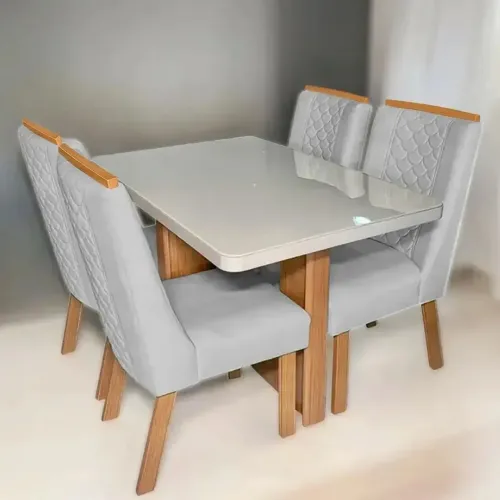 Mesa de Jantar Dora 120x80cm com 4 Cadeiras Dora Tecido Veludo - pague no ato da entrega