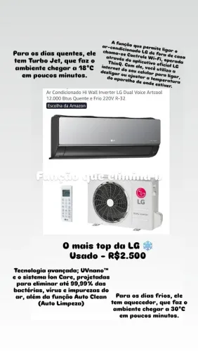 AR-CONDICIONADO LG DUAL INVERTER VOICE ARTCOOL 12.000 BTUs QUENTE E FRIO - SEMINOVO