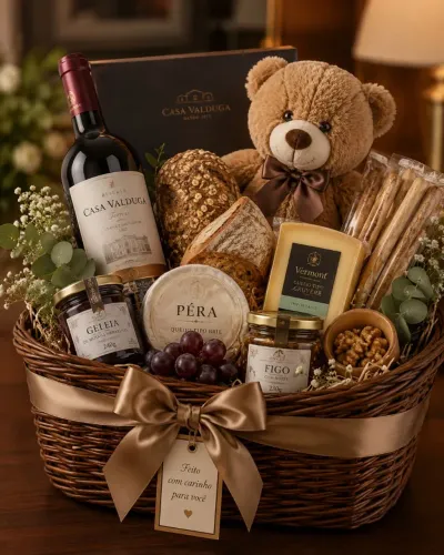 Cesta Premium Afetto - Vinho e Queijos