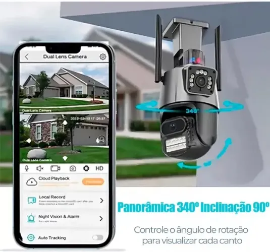 Câmera Dupla 360º IP Externa App Yoosee 6MP Com Alarme