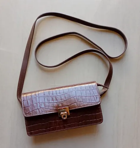 Bolsa Usaflex Couro Legítimo Croco Marrom - Impecável
