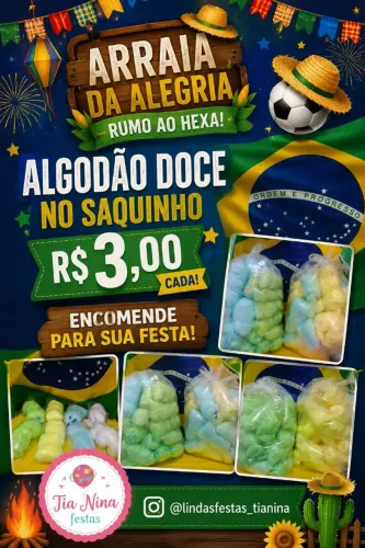 Algodão doce no copinho ou no saquinho