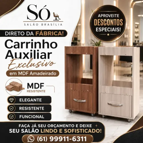 Carrinho Auxiliar para Salão em MDF Sob Medida