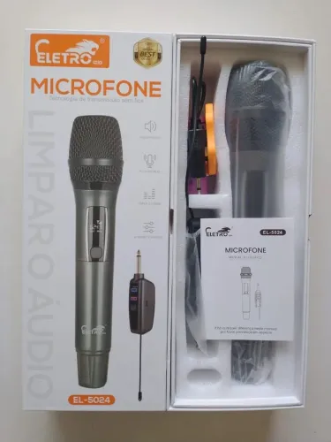 Microfone Sem Fio Dinâmico Eletromex EL-5024 Recarregável Plug P10 Profissional