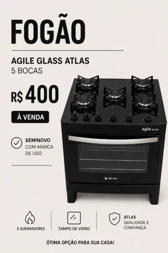 Fogão Agile Glass ATLAS à venda
