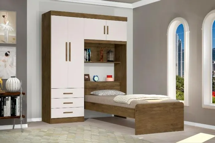 Roupeiro Cama conjugado Kansas solteiro varias cores = Frete + Montagem Grátis !