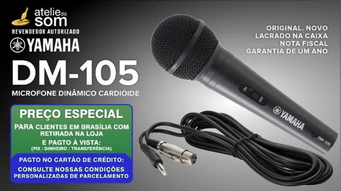 Microfone Dinâmico Cardióide com Fio Yamaha DM105. Original. Rev Aut. Gar 1 Ano