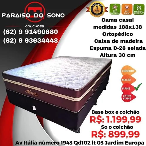 Cama casal Ortopédica colchão caixa de madeira d28 selada