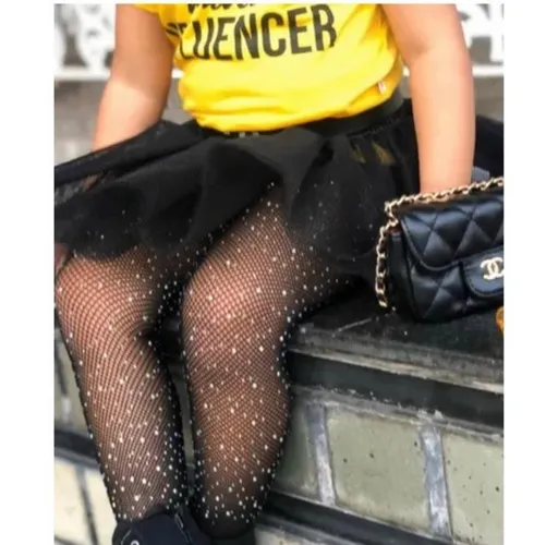 Meia calça arrastão com strass infantil de 2 a 14 anos