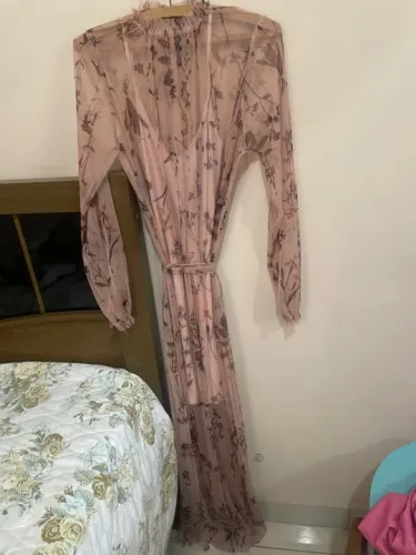 Vestido longo de tule floral rosé - Lez a Lez