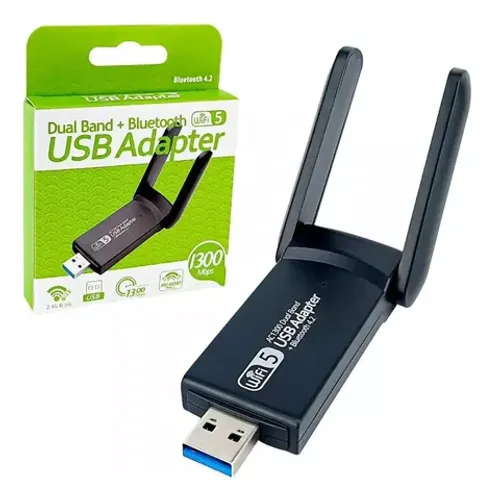 Adaptador Wifi Bluetooth 2 Antenas 5G Dual Band 2.4/5Ghz Usb 3.0 Alta Velocidade e Desempe