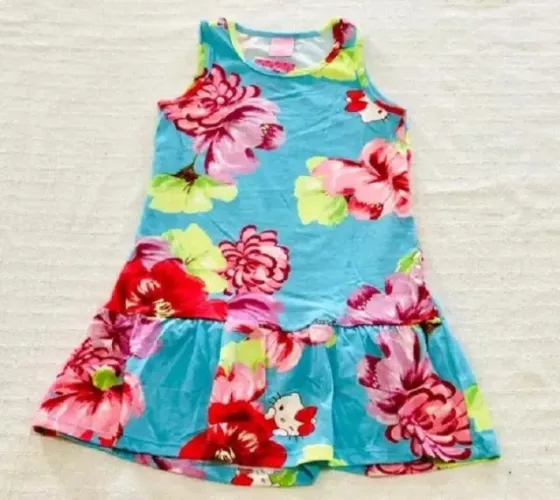 Vestido Infantil Menina Hello Kitty Estampado Flores