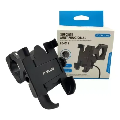 Suporte Celular Para Moto Bike de Alumínio para Guidão Com Carregador Le-019 It-Blue