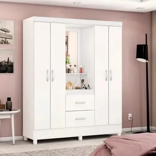 Guarda Roupa Capelinha Lord 4 Portas Flex Branco com Espelho - Demóbile