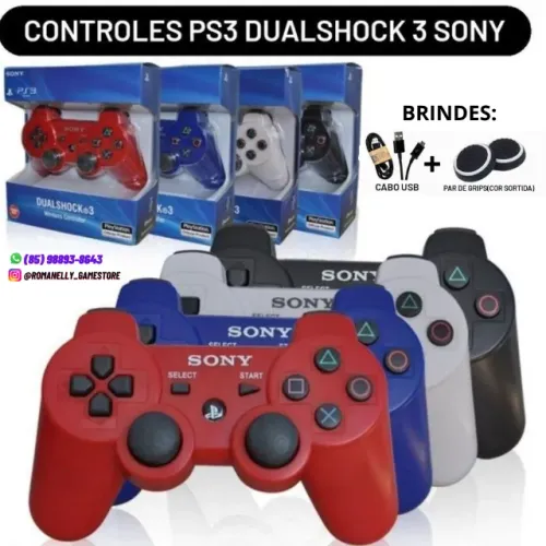 Controles PS3 Linha Premium em Promoção com Cabo para Carregamento e Garantia - Faço Envio