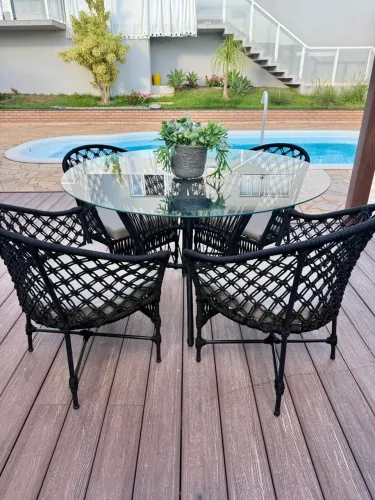 Conjunto de Mesa e Cadeiras para Área Externa em corda náutica 