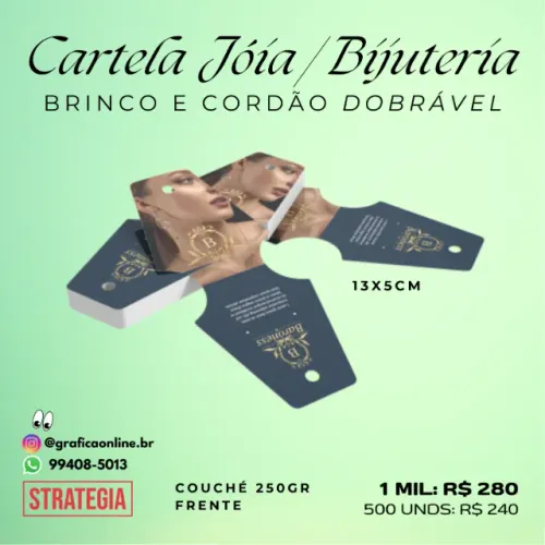 Cartela para Colar e Brinco Bijuteria Personalizada com Sua Marca Dobrável